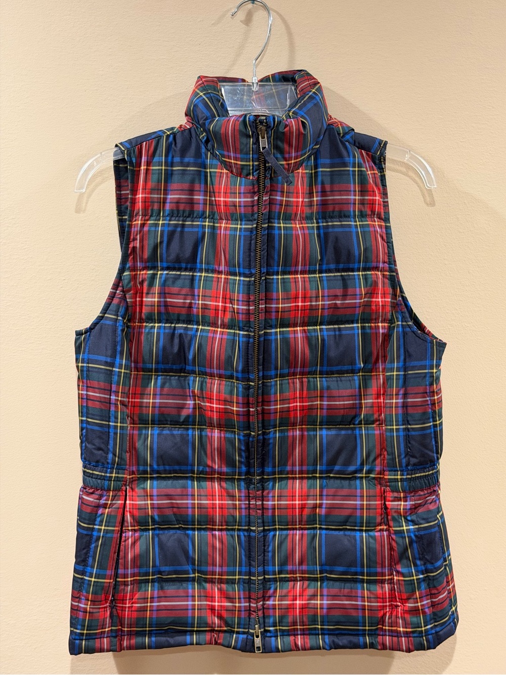 Talbots Red and Navy Plaid Quilted Vest
